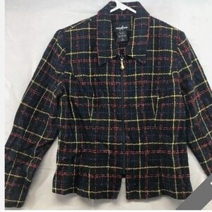 Positive Attitude Plaid Blazer Jacket Petite 8 Black Red Yellow Blue Zipper